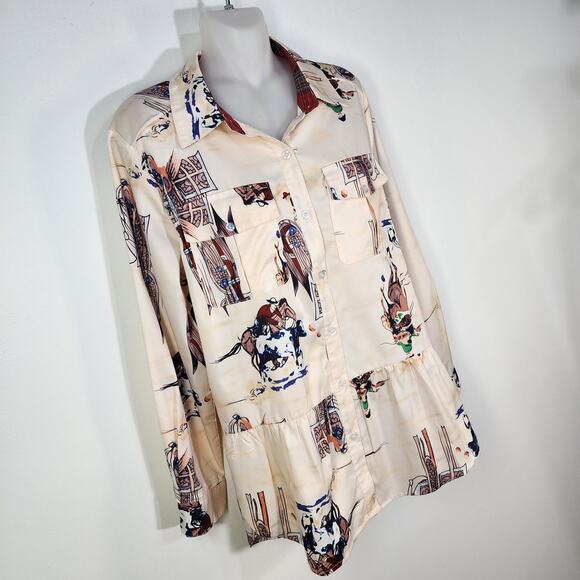 Misslook Blouse Womens Medium Western Button Peplum Equestrian Long Sleeve Flipp - Picture 4 of 11